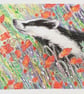 Badger in a patch of red poppies, postcard size original art, letterbox gift - Image 5