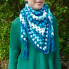 Turquoise Crochet Triangle Scarf, Shawl