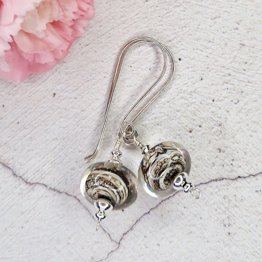 Black Snake Lampwork Glass Drop Earrings