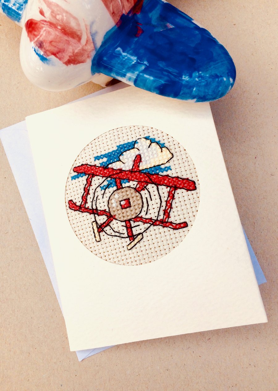 Aeroplane. Boy's Birthday. Blank Cross Stitch Card
