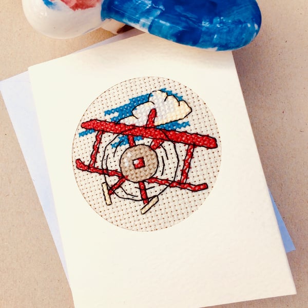 Aeroplane. Boy's Birthday. Blank Cross Stitch Card