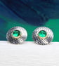 Handmade Zigzag ear studs, sterling silver with green Spinel gemstones. - Image 4