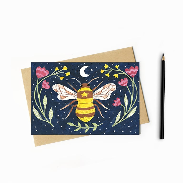 Botanical Bee Card - Blank Card - Greeting Card