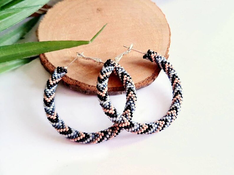 Sterling Silver Chevron Beaded Hoop Earrings