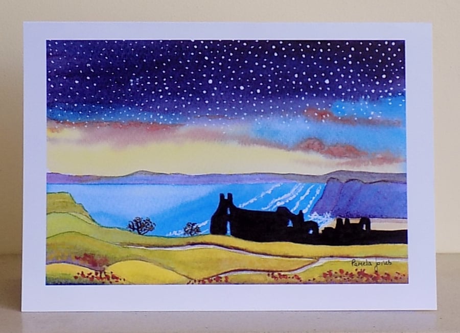 Starry Sky, Pennard Castle, Gower, Art Greetings Card,  A5, Blank inside