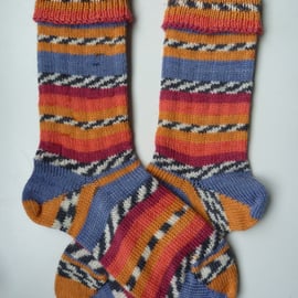 Knitted Ribbed Wool Socks Size 6 to 7 Turnover Tops