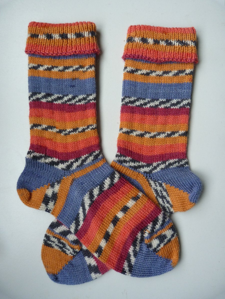 Knitted Ribbed Wool Socks Size 6 to 7 Turnover Tops