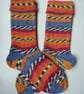 Hand-cranked Knitted Ribbed Wool Socks Size 6 to 7 Turnover Tops - Image 4