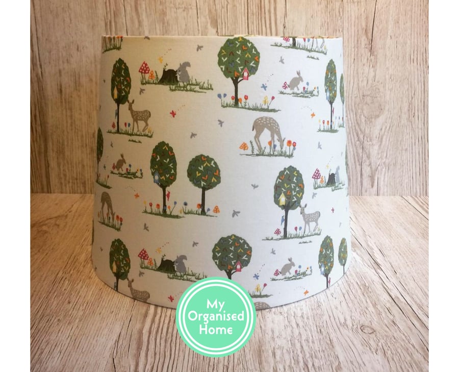 Handmade empire lampshade - ceiling or table lamp - Woodland scene - conical