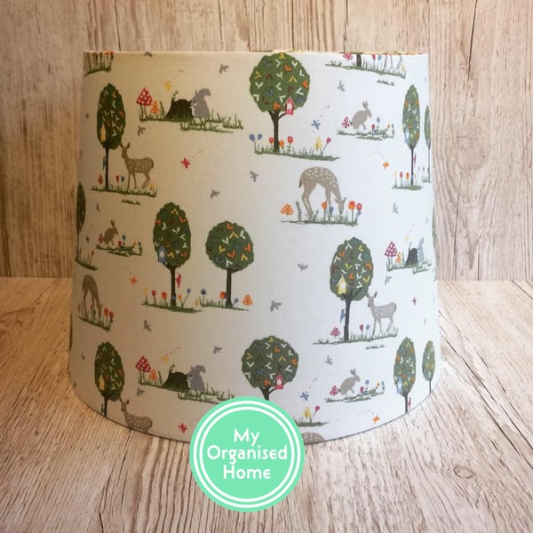 Handmade empire lampshade - ceiling or table lamp - Woodland scene - conical