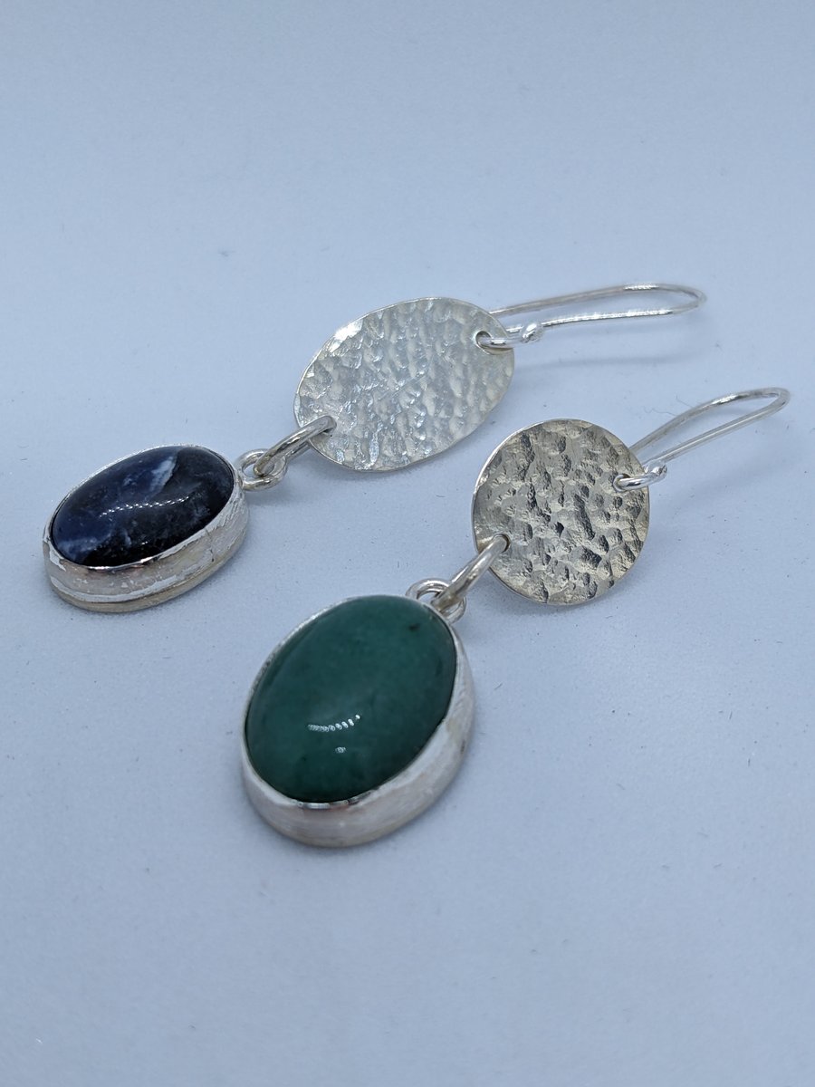 Sterling silver earrings with aventurine and sodalite gemstones