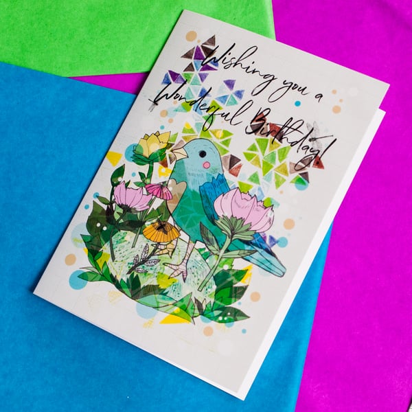 Little Blue Bird Happy Birthday Greeting Card - Bird Card- Stationery - Paper