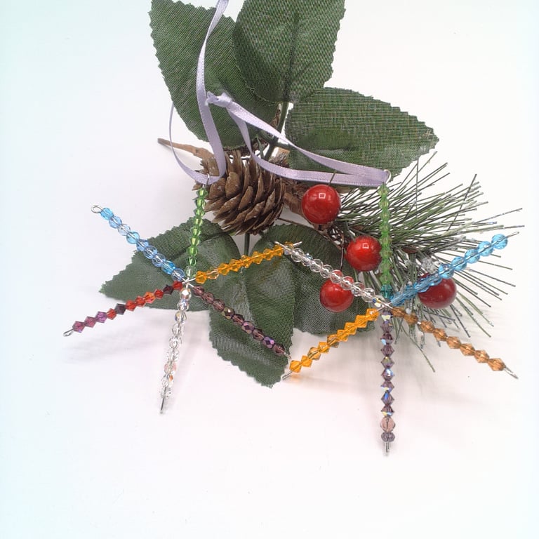 2 Multi Coloured Crystal Christmas Star Tree Decorations, Xmas Star Baubles