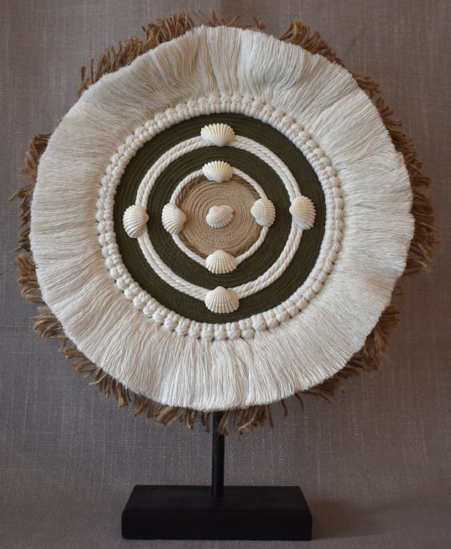 "Ubusika 4" – Khaki Green, Jute & Shell Wall Hanging Fibre Art
