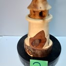 Handmade Yew wood Light house ornament, Live edge