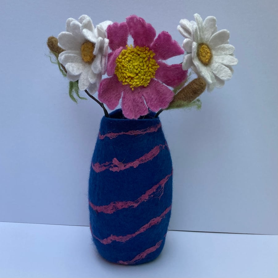 Blue and pink felted vase.