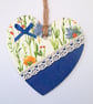 Summer flowers wood decoupage and lace heart hanging decoration
