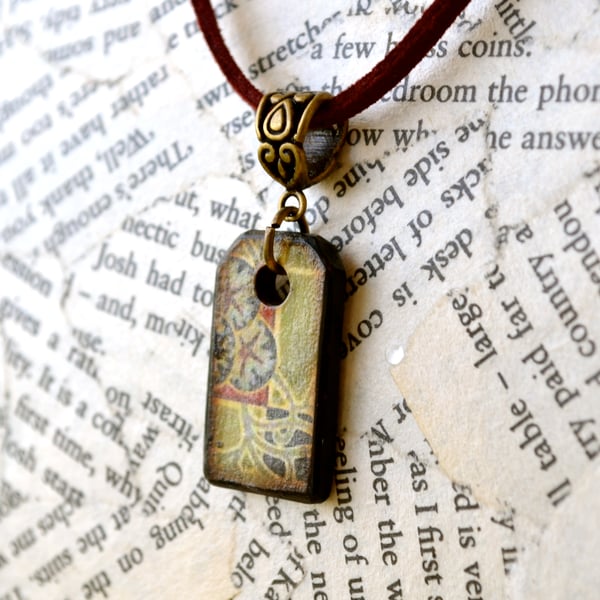 Wood pendant, natural colours, abstract necklace, boho jewellery