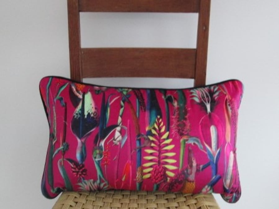 Printed Velvet Jungle  Design  Cushion Cover with black  piping