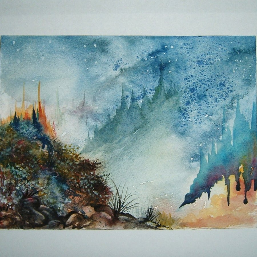 Art painting original fantasy watercolour landscape ref 199