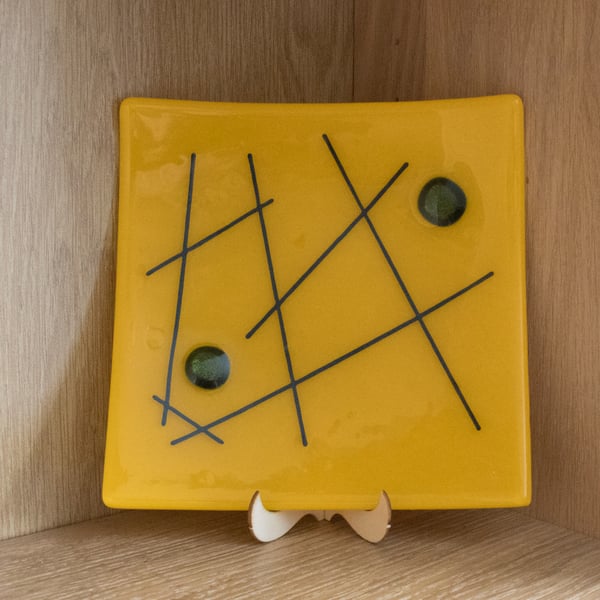 Yellow Abstract Fused Glass Platter - 9116