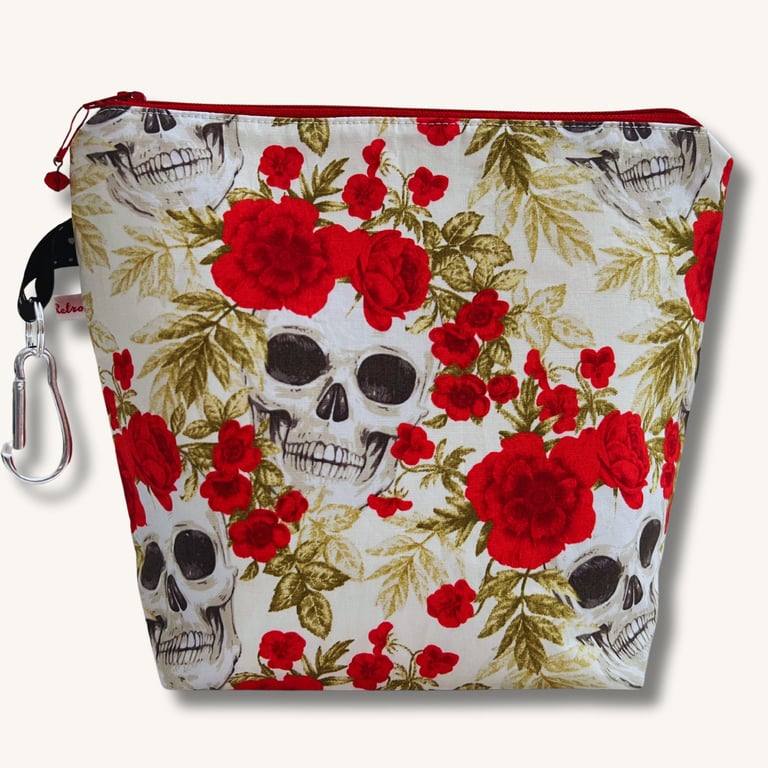 Skull, Rockabilly project bag for knitting -Dia De Muertos