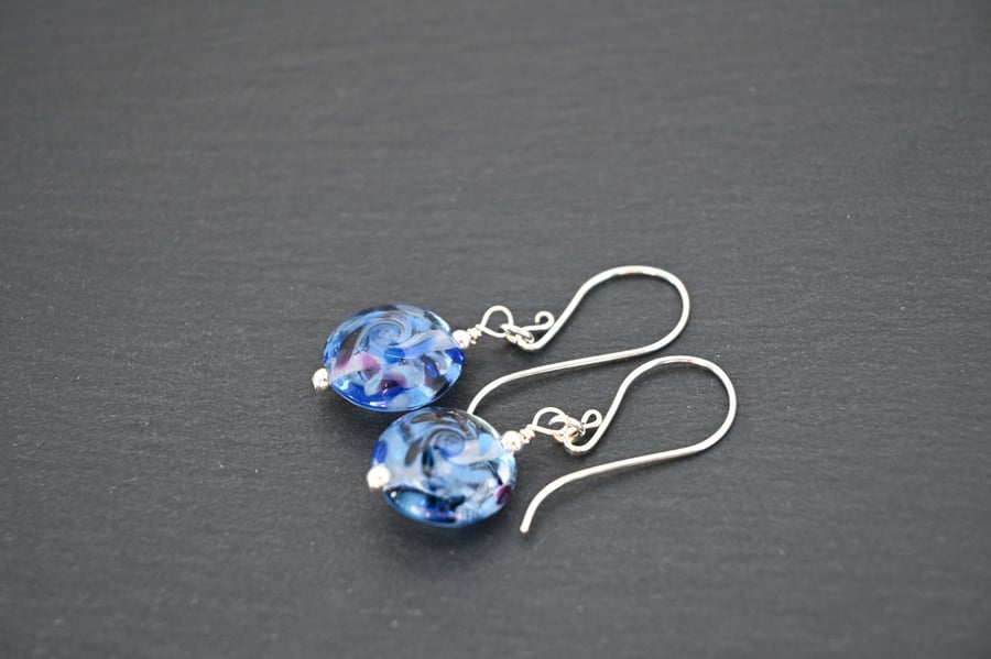 blue lampwork glass earrings