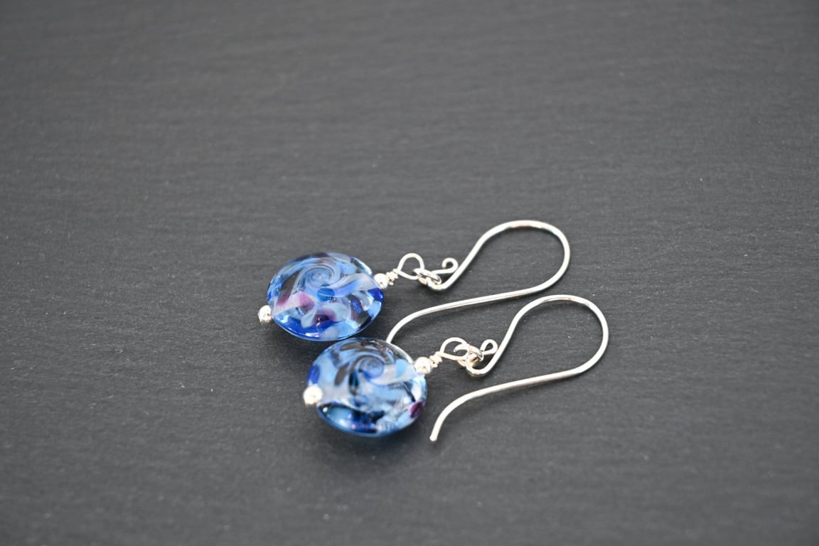 blue lampwork glass earrings