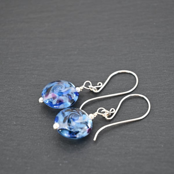 blue lampwork glass earrings