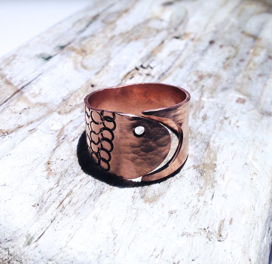 Handmade Fish Design Open Copper  Ring UK Size Q - R (RGCUOPQR1) - UK Free Post