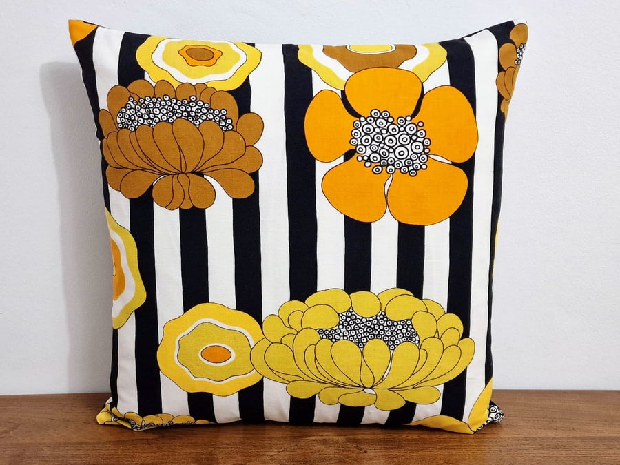 Handmade floral cushion cover vintage 1960s 1970s Swiss fabric