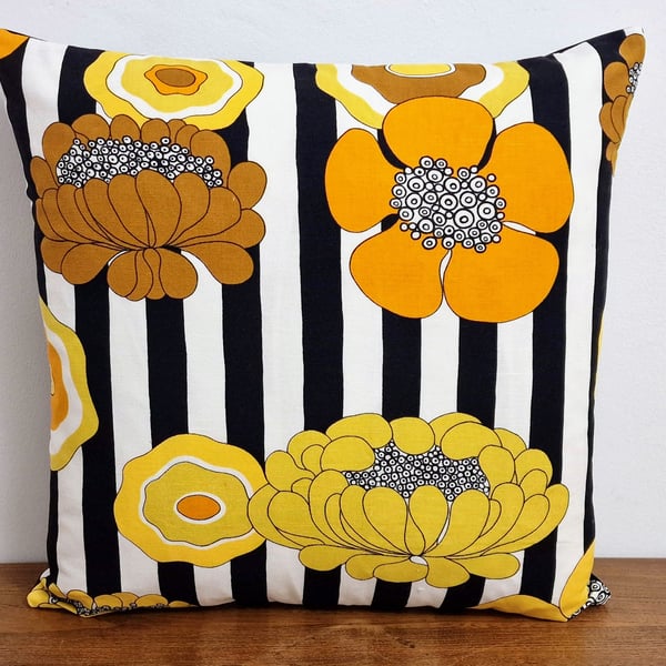 Handmade floral cushion cover vintage 1960s 1970s Swiss fabric