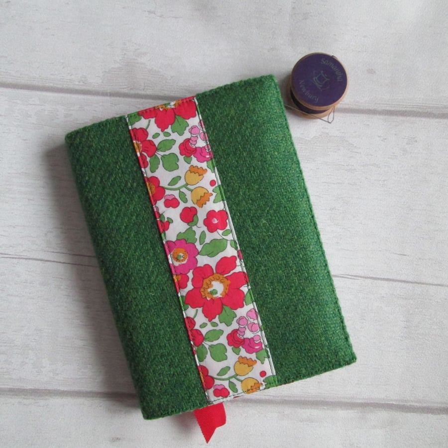 SOLD - A6 'Harris Tweed®' & Liberty London Reusable Notebook Cover Emerald Green