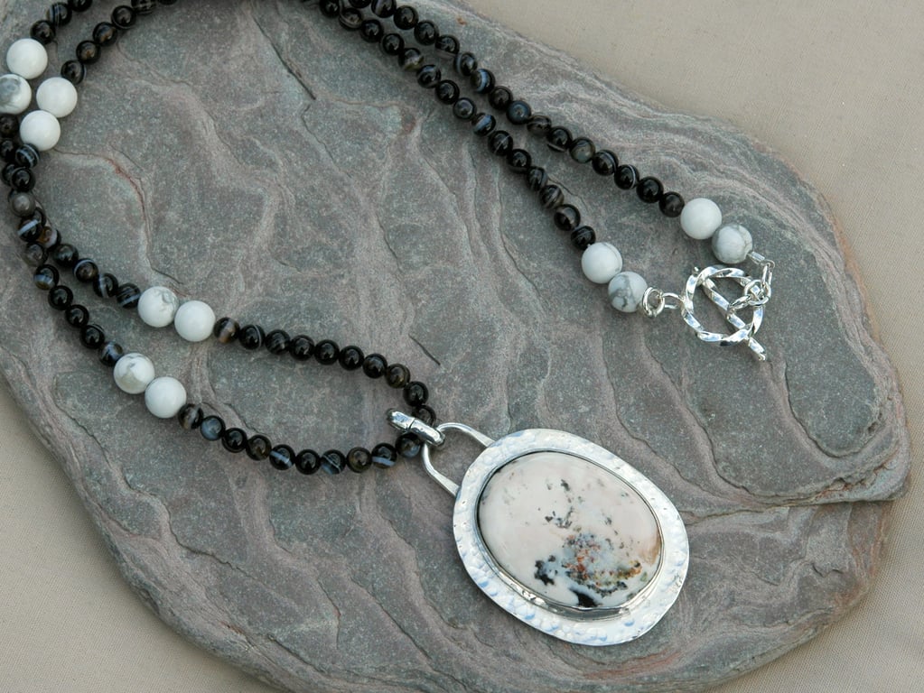 White Buffalo Stone Pendant with Sterling Silver 