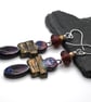 purple glass and ceramic earrings - Image 2