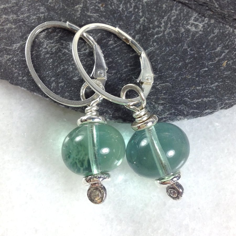 Teal fluorite and silver earrings
