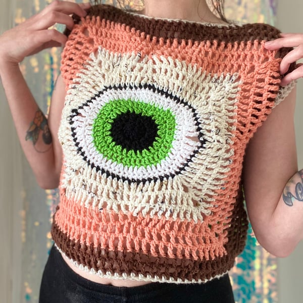 Talisman eye crochet top, festival top, vegan