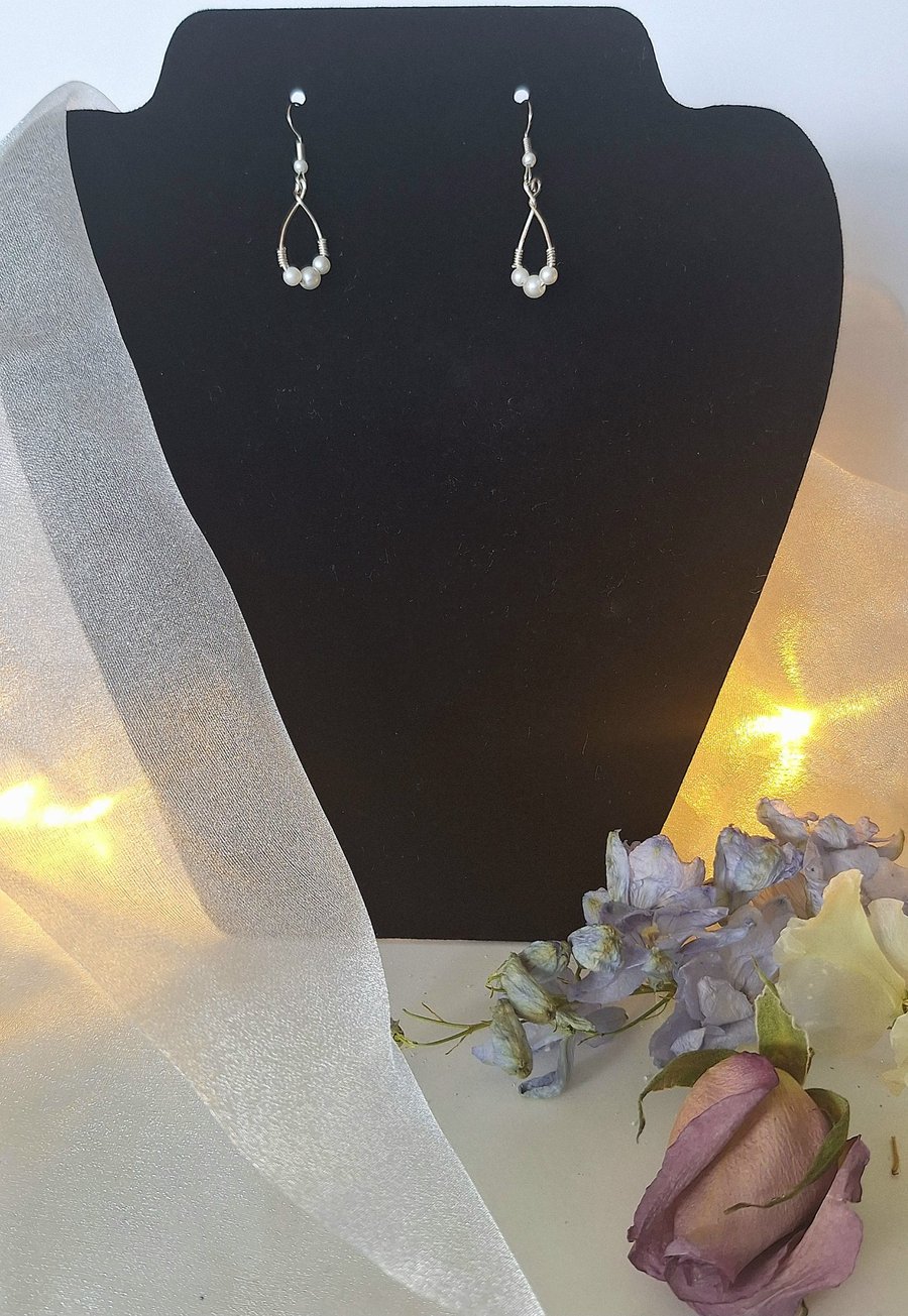 Silver plated pearl- effect bead earrings