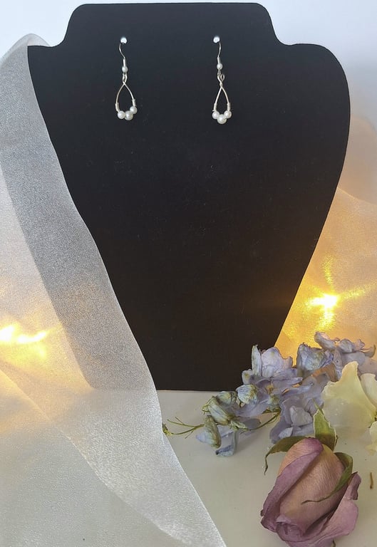 Silver plated pearl- effect bead earrings