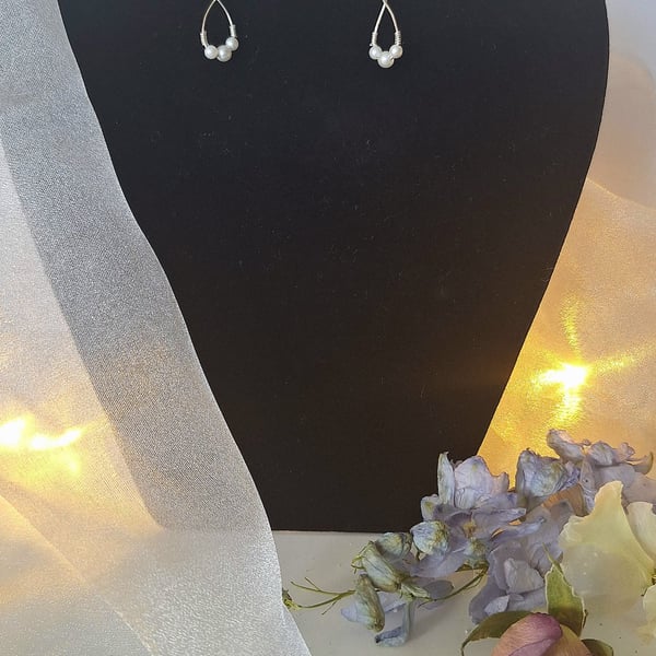 Silver plated pearl- effect bead earrings