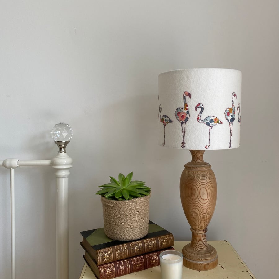 Flamingo Embroidered Lampshade with Liberty Print Fabric