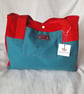 Bright red Chenille fabric and Teal handmade tote bag - Image 4