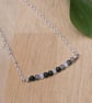 Green Moss Agate bar necklace - Small gemstone and opalite bead 16 inch necklace - Image 2