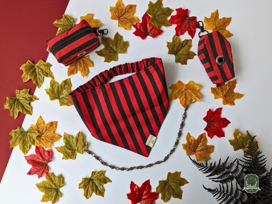 Elastic Dog Bandana Pet Bandana with Elastic Collar Slip On Red & Black Striped 