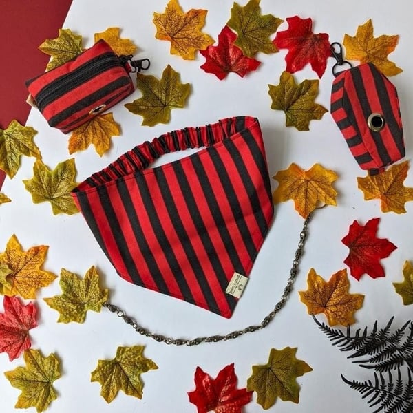 Elastic Dog Bandana Pet Bandana with Elastic Collar Slip On Red & Black Striped 