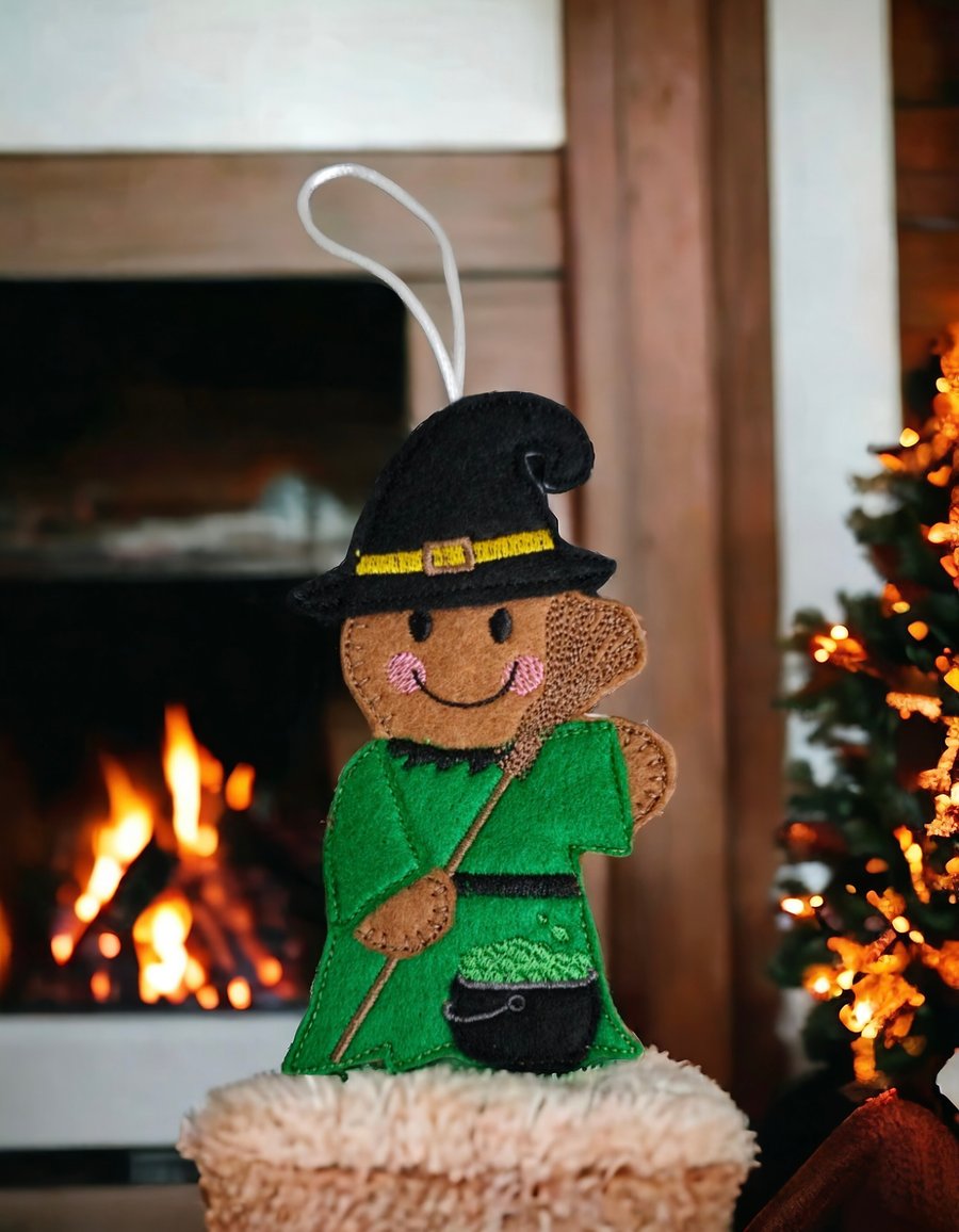 Witch, Gingerbread Embroidered Hanging Keepsake, Halloween 