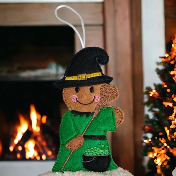 Witch, Gingerbread Embroidered Hanging Keepsake, Halloween 