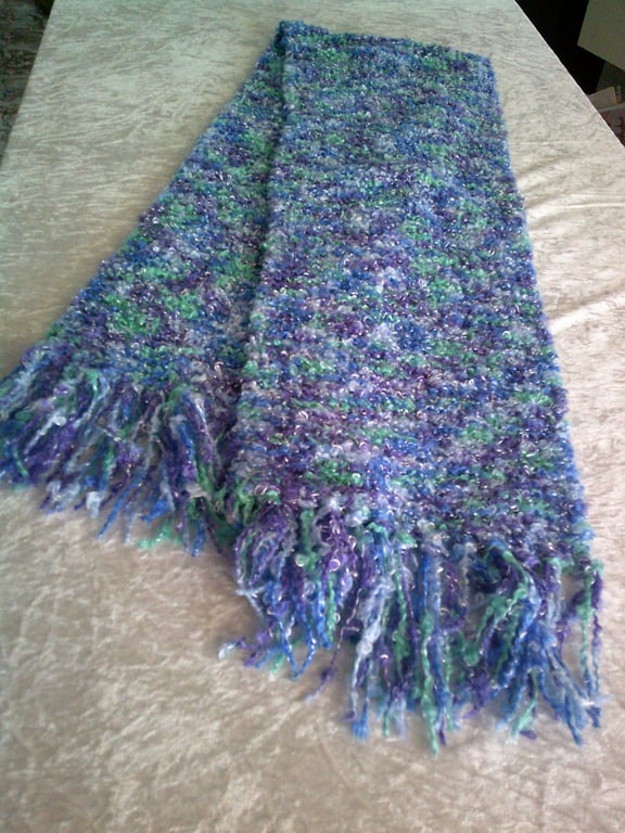 Blue, Green and Turquoise Fringed Scarf