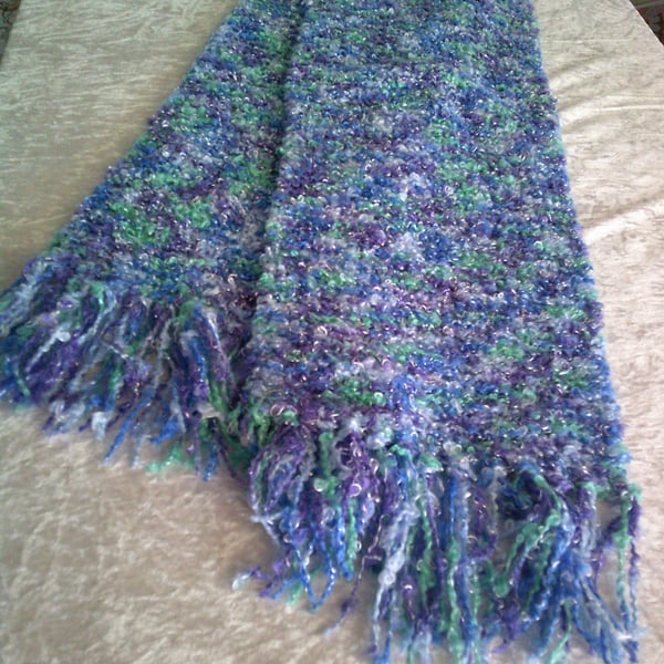 Blue, Green and Turquoise Fringed Scarf