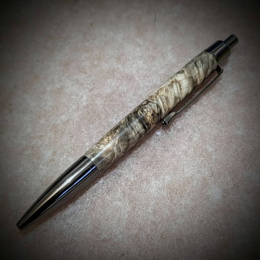 Handmade box elder burl wooden ballpoint parker refill pen with gunmetal fitting